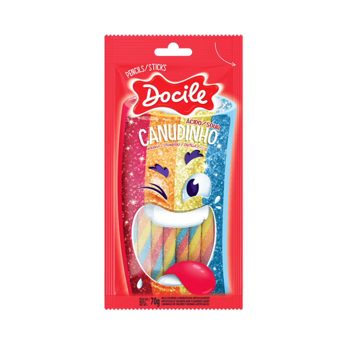 Gomitas DOCILE Canudinho Fintinha Regaliz Sticks 70Grs - Colores Frutilla 