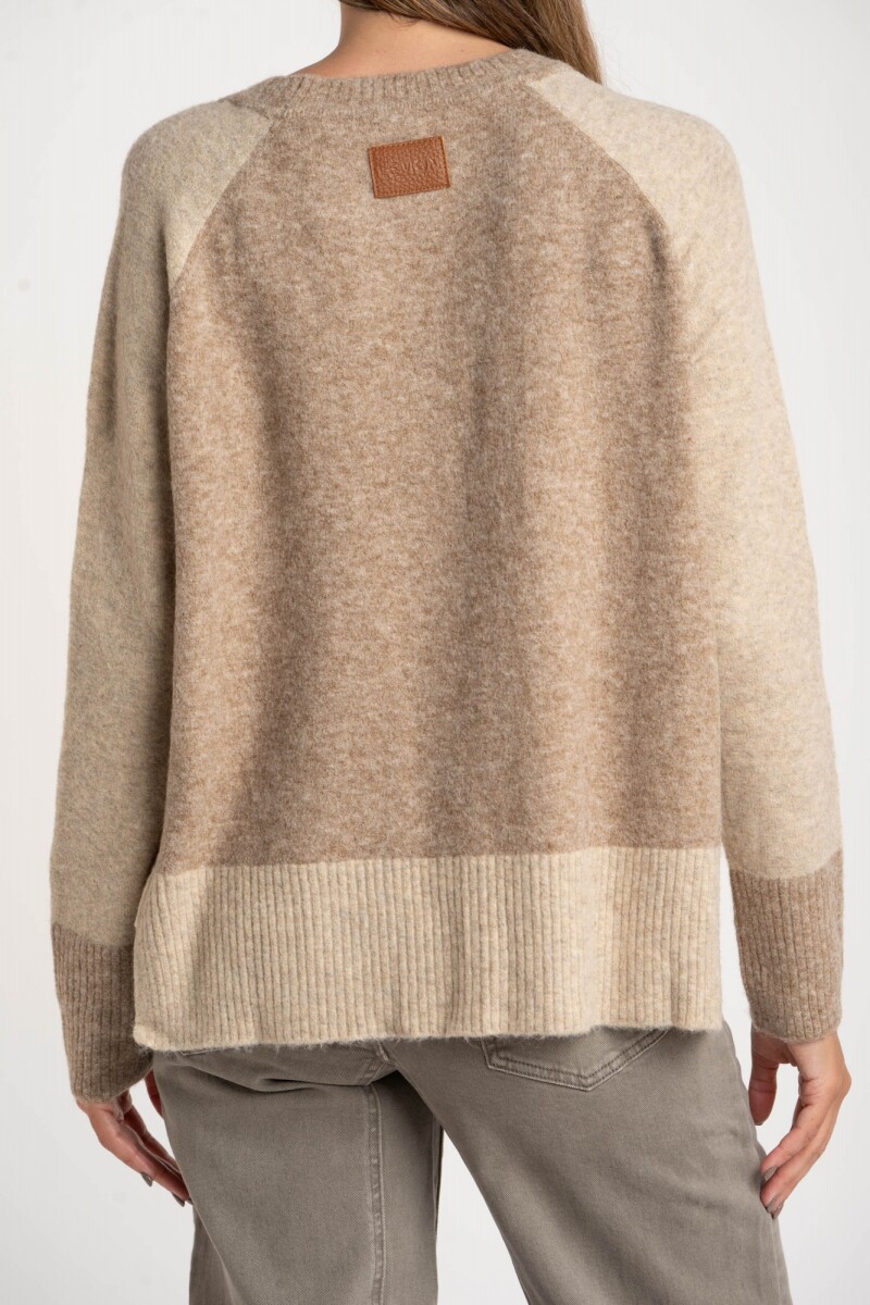 Sweater Color Block Beige Melange