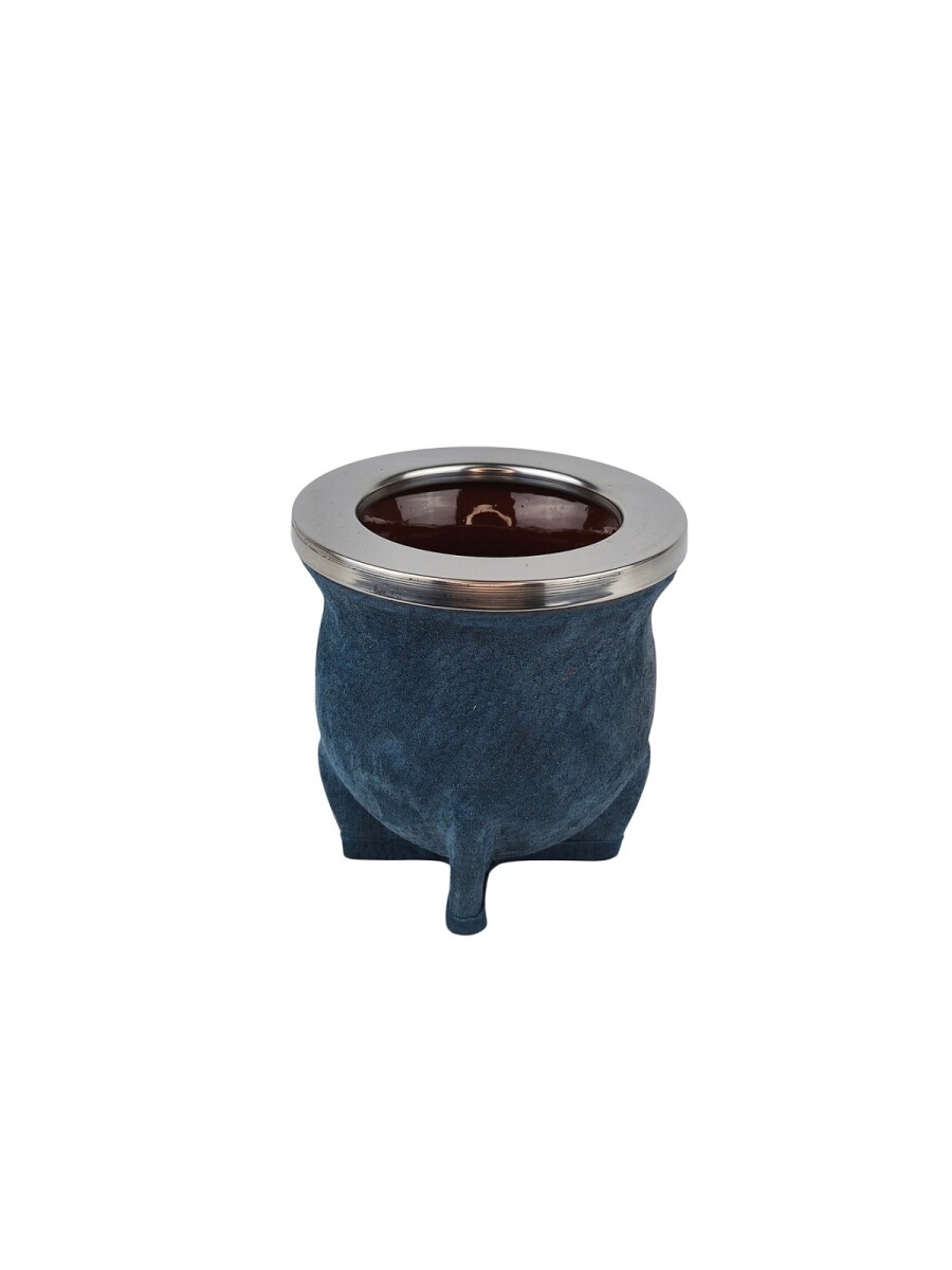 Mate ceramica camionero cuero chancho acero grande - Azul 