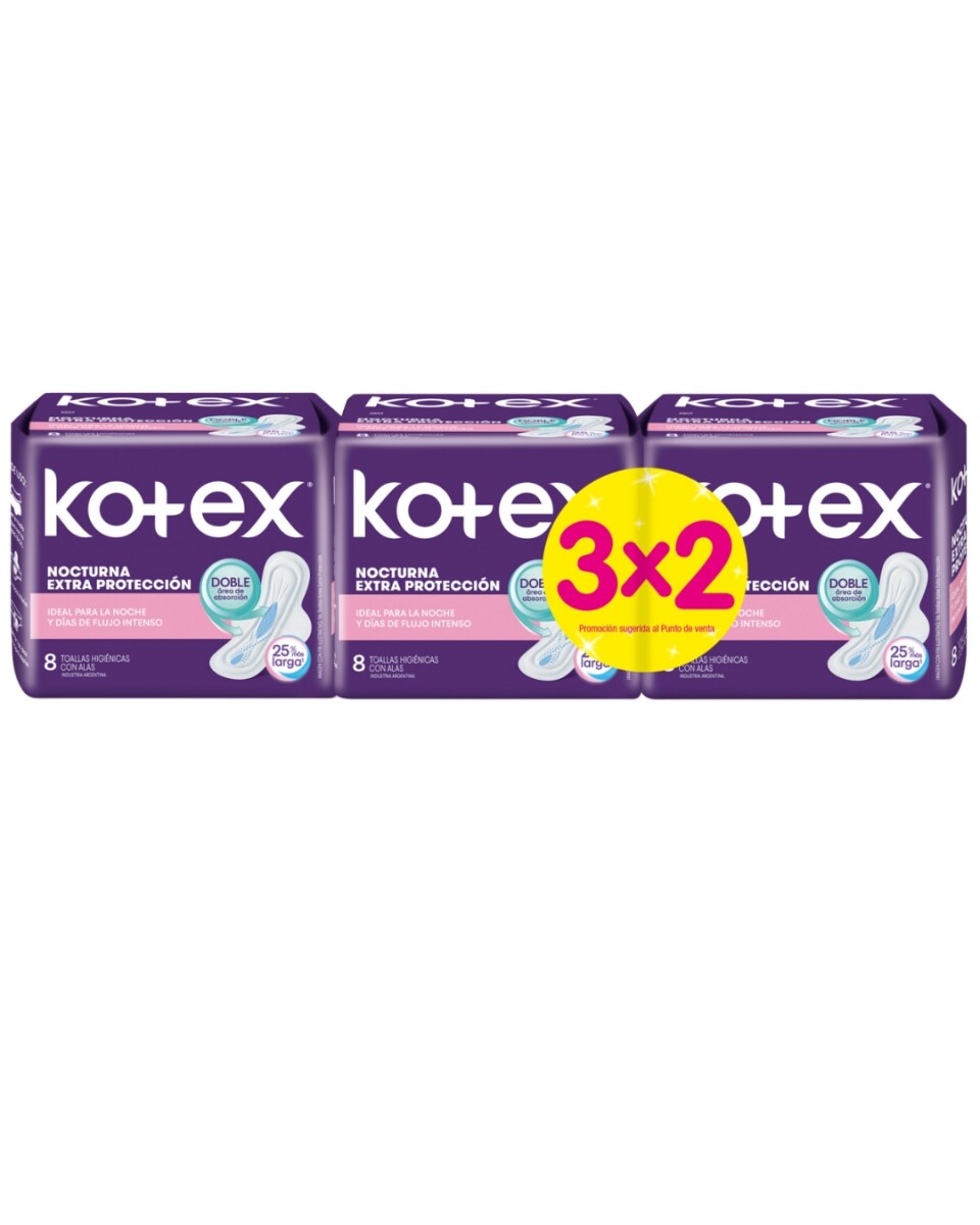 KOTEX TOALLITAS NOCTURNAS CON ALAS 3X2 