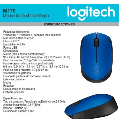 Mouse Inalambrico Logitech M170 Azul Mouse Inalambrico Logitech M170 Azul