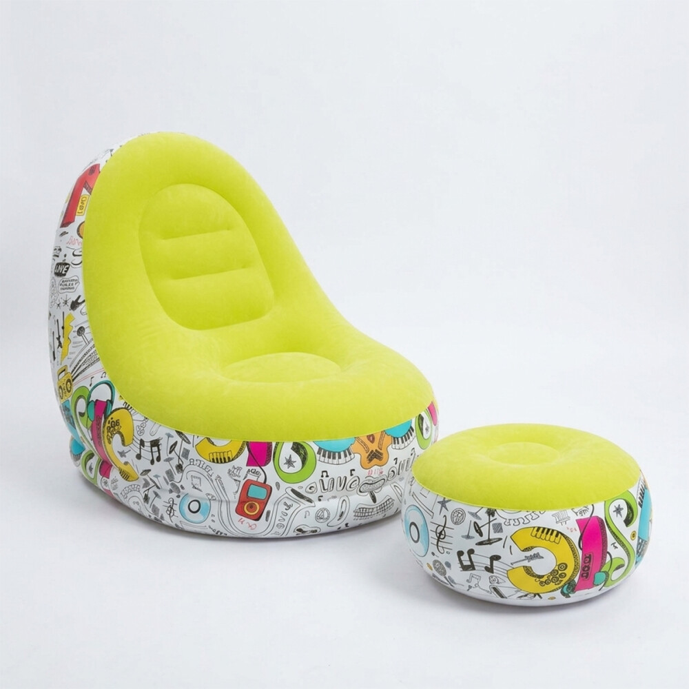 Sillón Inflable Con Puff Sofá Con Apoyapies Amarillo