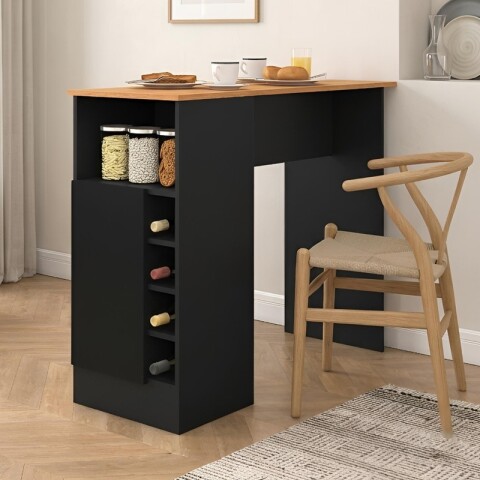 Mueble Barra de Cocina Desayunadora Con Nichos Para Vinos Y Almacenado - Negro / Cinamomo Mueble Barra de Cocina Desayunadora Con Nichos Para Vinos Y Almacenado - Negro / Cinamomo