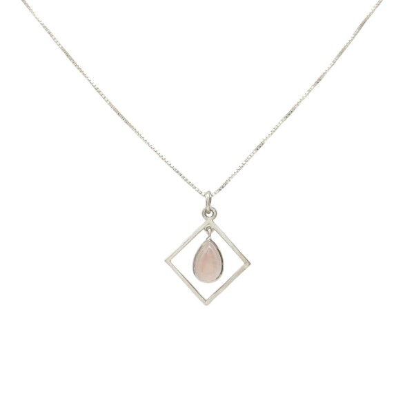 Conjunto rombo y lágrima - Plata 925 - Piedra Cuarzo rosa- CJ3001 Conpiedra