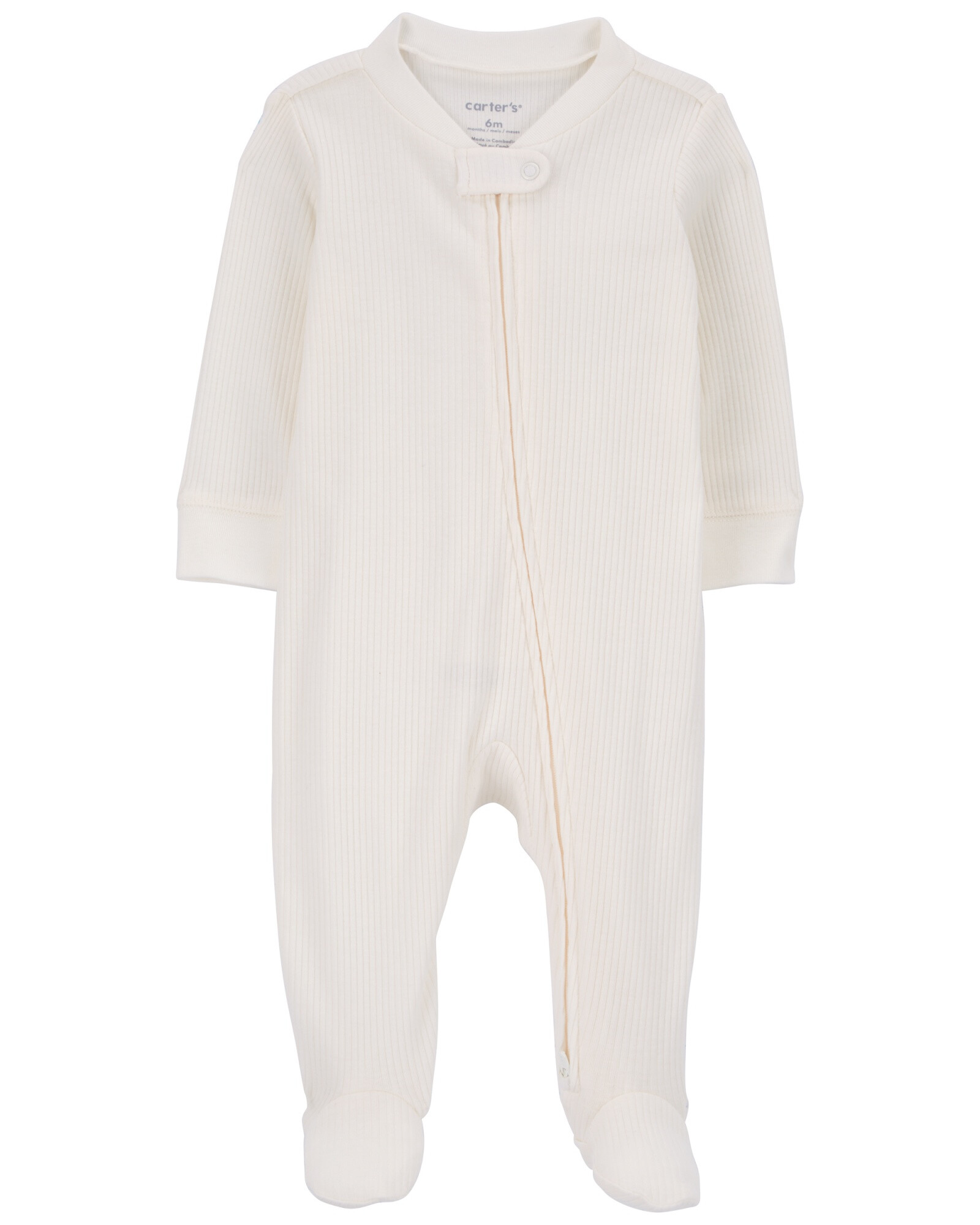 Pijama uno pieza de algodón acanalado, con pie, marfil Pijama uno pieza de algodón acanalado, con pie, marfil