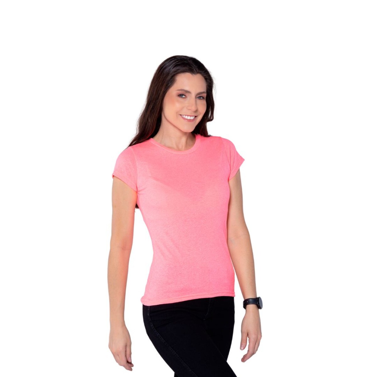Camiseta jaspe a la base dama - Rosa neón 