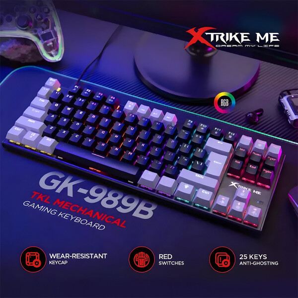Teclado Gamer Mecánico RGB Xtrike Me GK-989B Anti-ghosting Color Negro