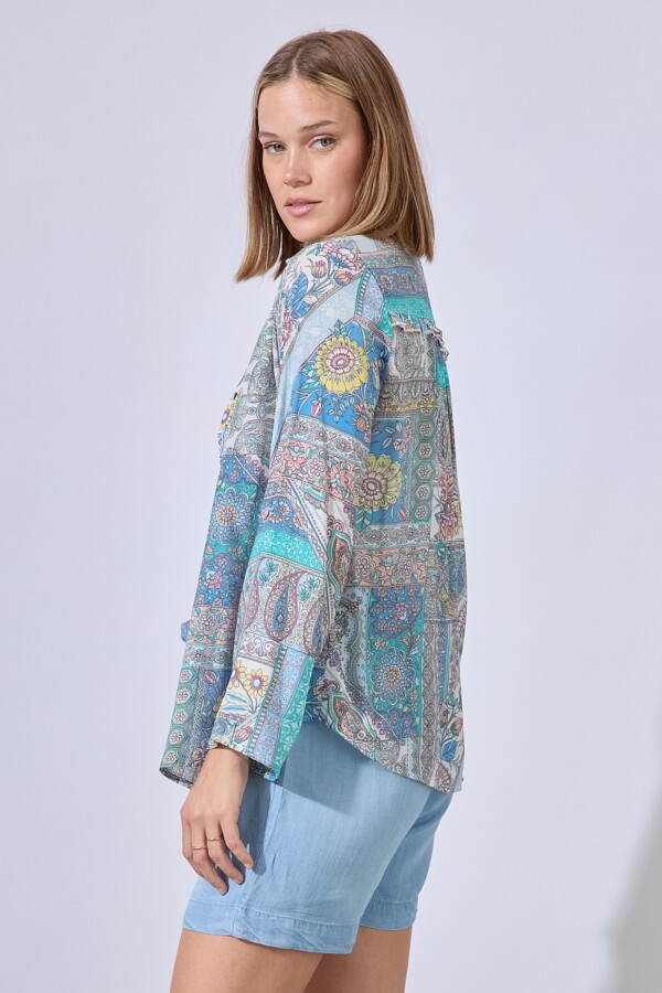 Blusa Gasa Flores MULTI/AZUL