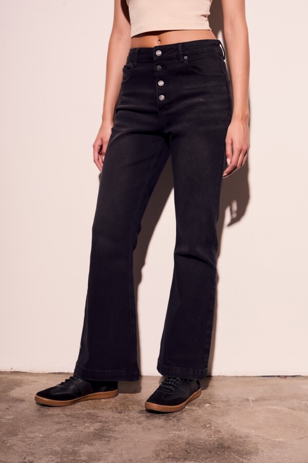 Jean Flare Botones Negro
