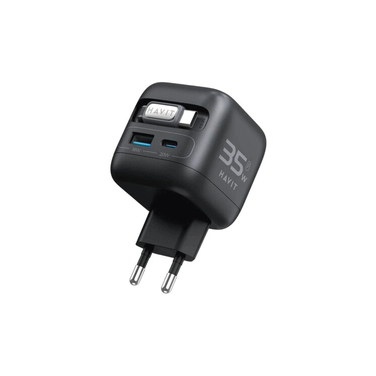 Cargador Havit UC250 GaN 35 W con Cable USB-C Retráctil y Cargador para Reloj Cargador Havit UC250 GaN 35 W con Cable USB-C Retráctil y Cargador para Reloj