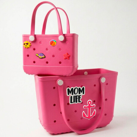 Set X2 Bolsos Carteras Compras Playera Goma +20 Pines Rosa