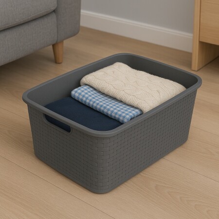 CAJA ORGANIZADORA SIMIL RATTAN N3 17 LITROS GRIS