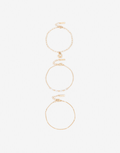 Pulseras Flexibles Sets Perla Set De Pulseras Con Charm Floral - Dorado