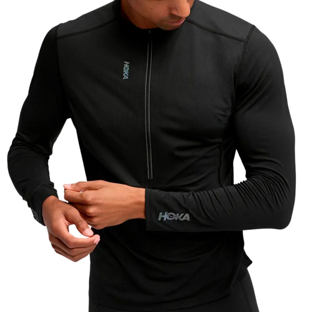 Hoka Buzo SkyBreeze Long Sleeve Zip Hombre - Negro Negro-Negro