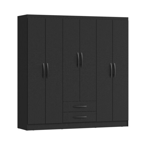 Armario Ropero Placard de 6 Puertas Línea Plus con 2 Cajones y Perchero Horizontal - MDP - Negro Armario Ropero Placard de 6 Puertas Línea Plus con 2 Cajones y Perchero Horizontal - MDP - Negro