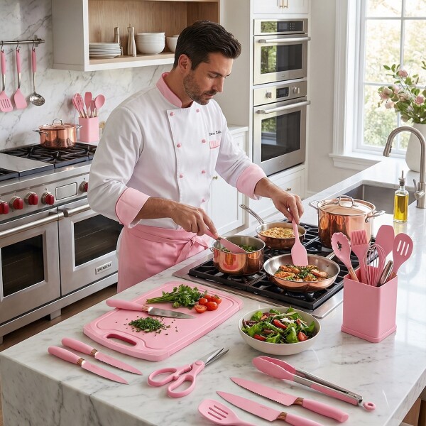 Set de 19 Utensilios para Cocina Silicona Antiadherente IMBACK Rosa Set de 19 Utensilios para Cocina Silicona Antiadherente IMBACK Rosa
