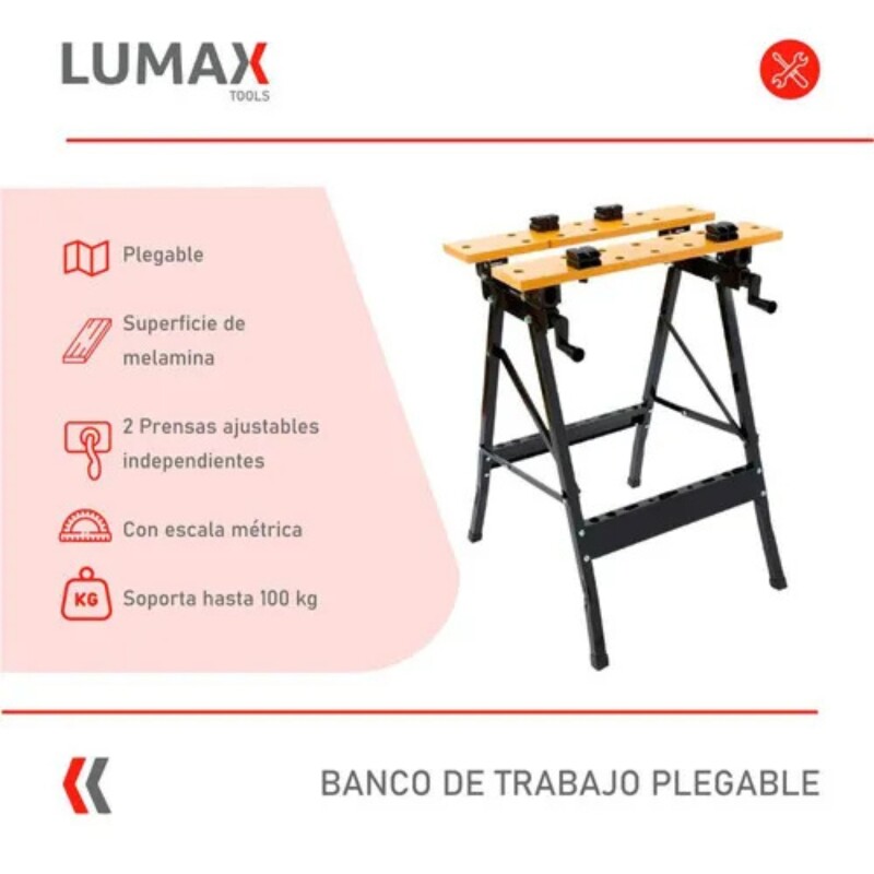 Banco de trabajo portátil plegable de madera y metal Negro