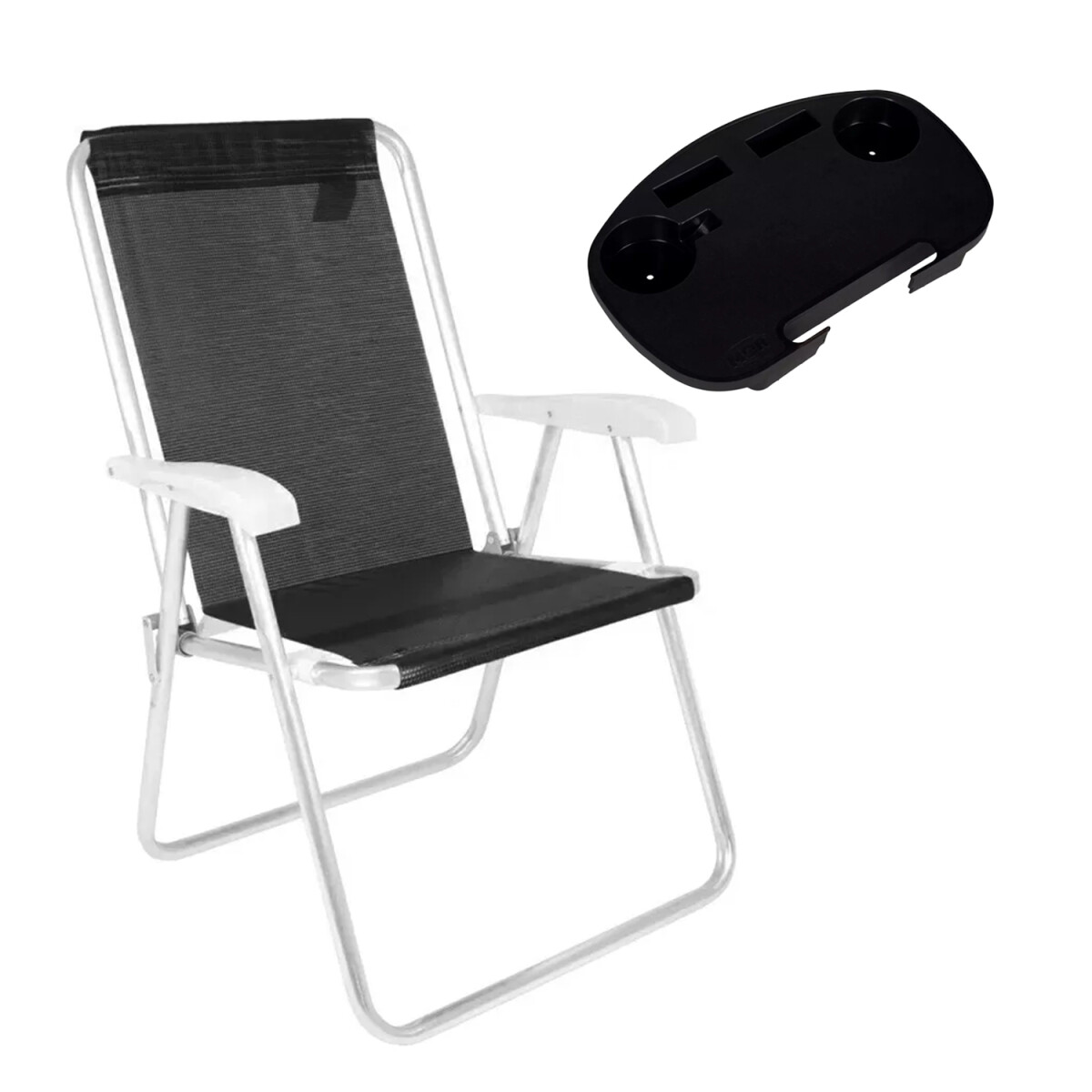 Silla Alta Pleg Alum 120kg + Mesa Bandej Portátil Divisiones - Negro 