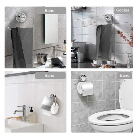 Porta Papel Higiénico Soporte c/Ventosa Pared en Acero Inox Plateado