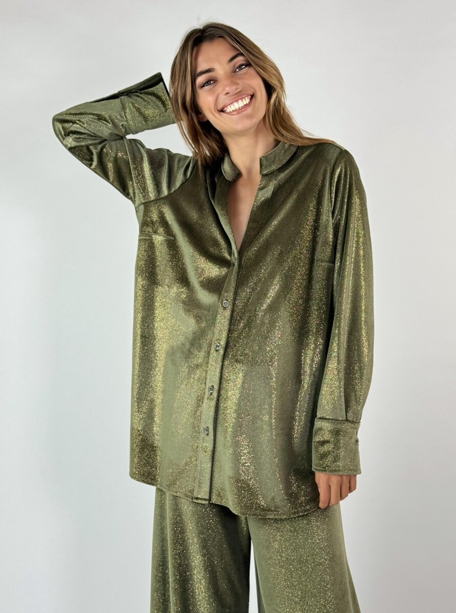 CAMISA VELVET ORNELLA - VERDE CON BRILLO 