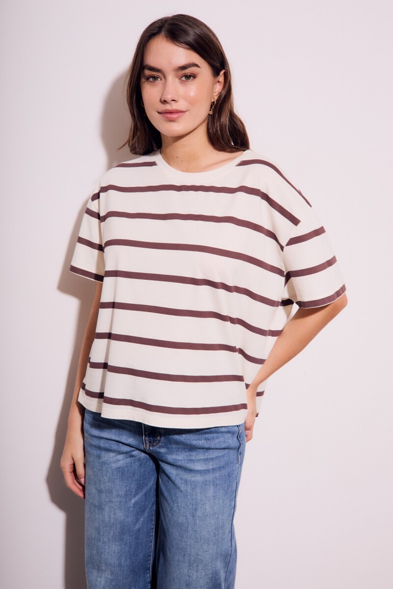 Remera Algodon Lavado Rayada Marron Marron