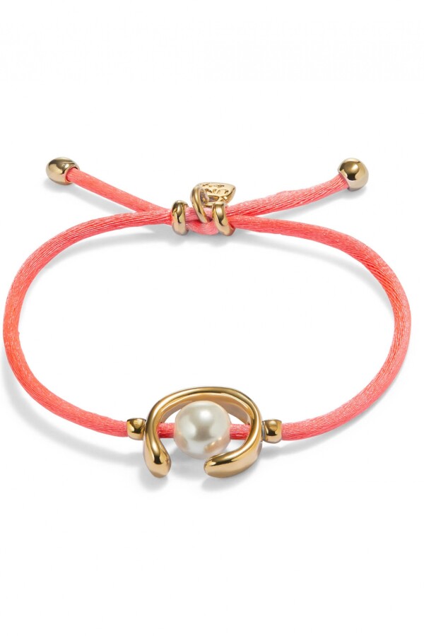 PULSERA DE HILO FUCSIA CON PERLA SHELL FORNITURA BAÑADA EN ORO 18K. Pulsera