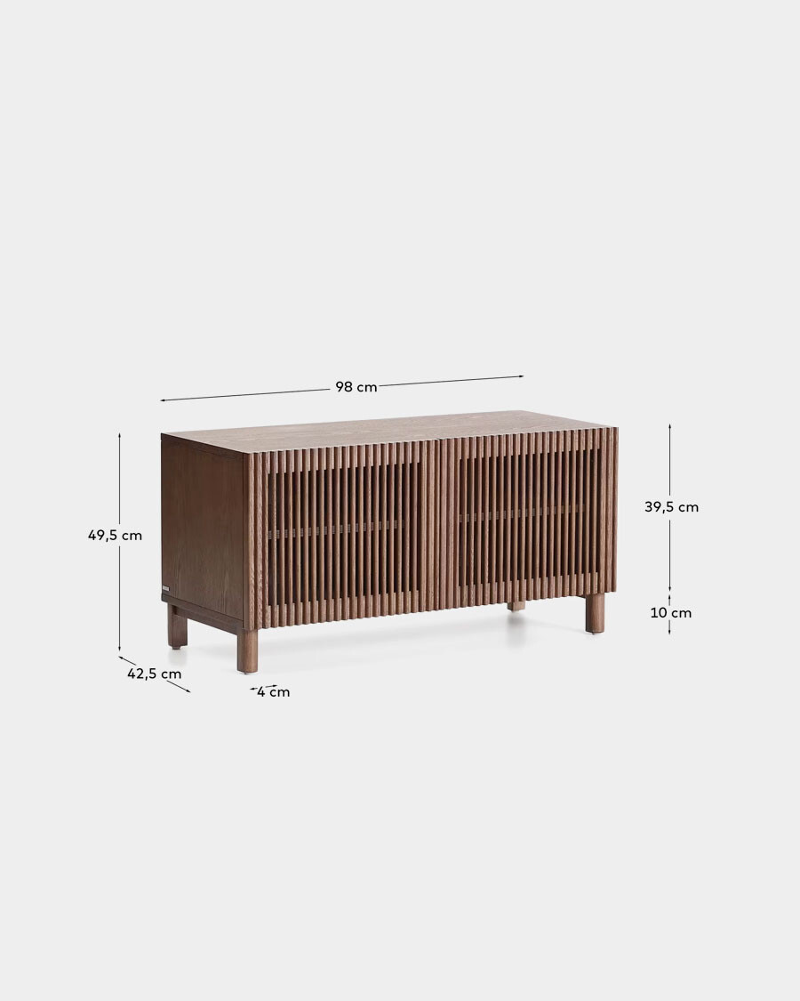 Zapatero Beyla 2 puertas de chapa y madera maciza de fresno con acabado tono nogal 98,5 cm Zapatero Beyla 2 puertas de chapa y madera maciza de fresno con acabado tono nogal 98,5 cm