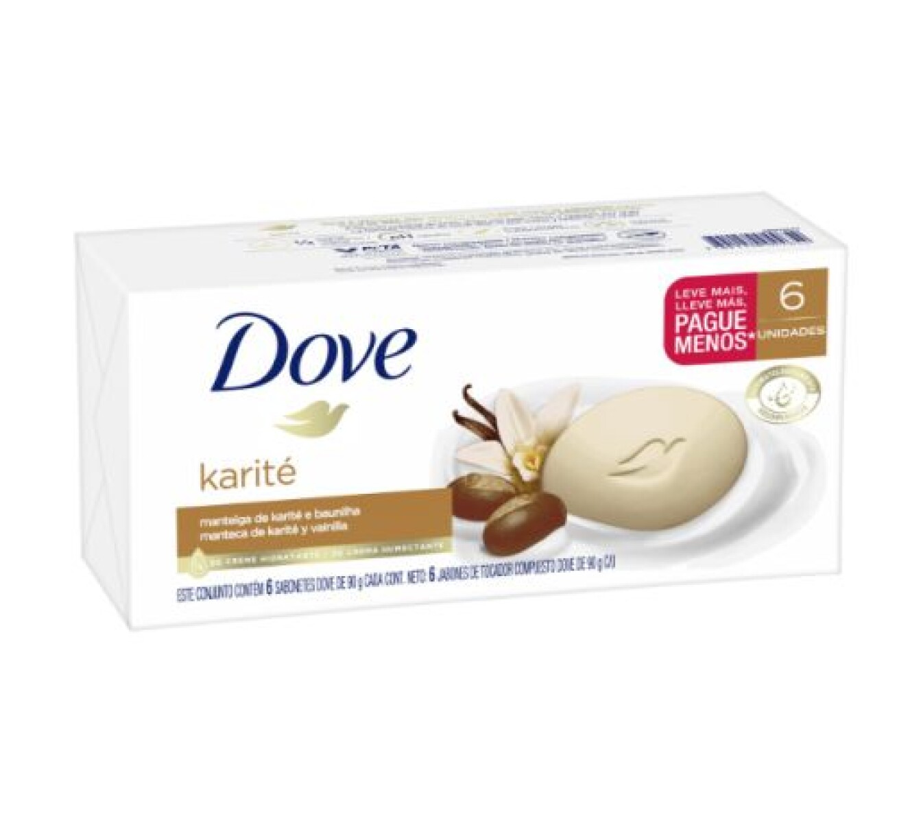 Dove Jabón en Barra Karité y Vainilla 90 g x6 – Suavidad y Cuidado Cremoso