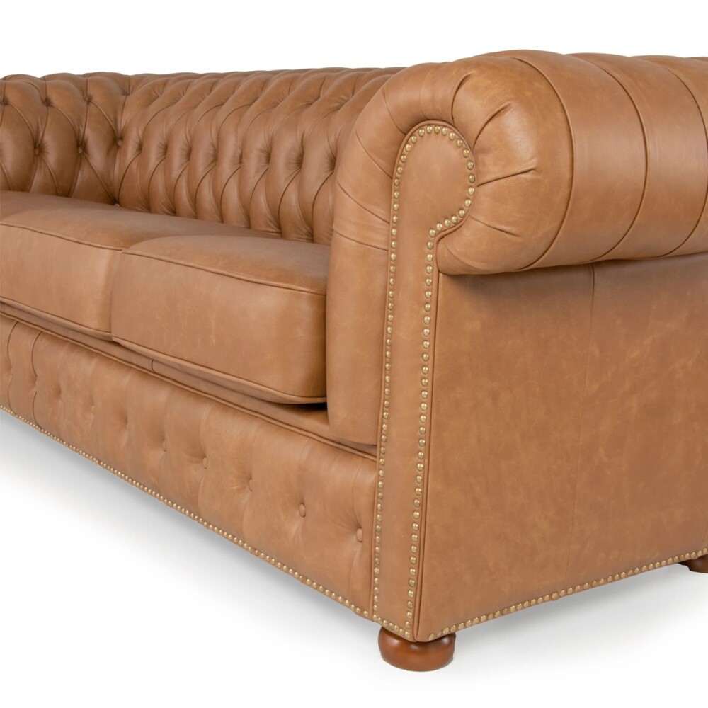 Sillón 100% Cuero - 3 Cuerpos - Chesterfield Camel