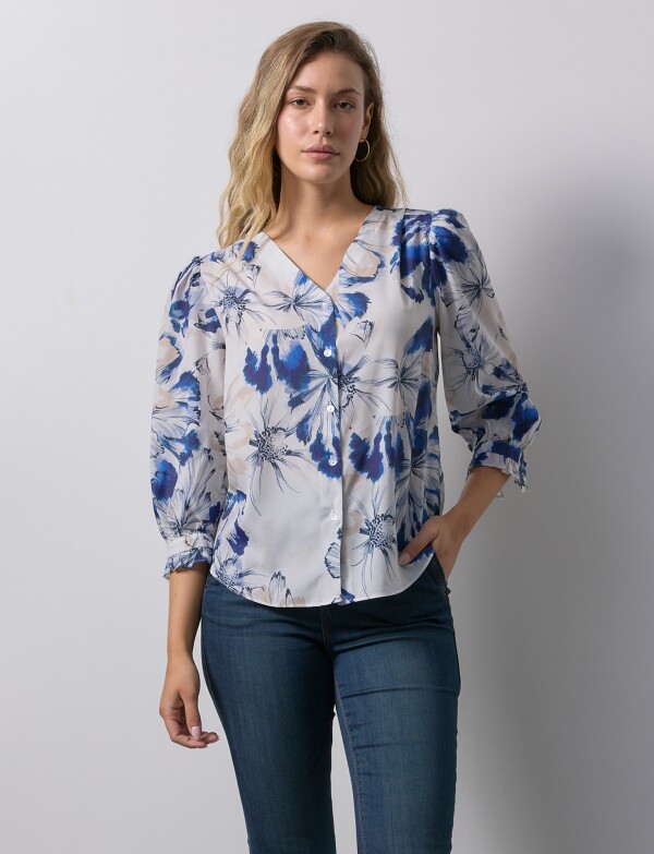 Blusa Botones BLANCO/AZUL