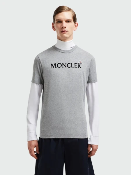 Moncler - Remera de algodón con logo Gris