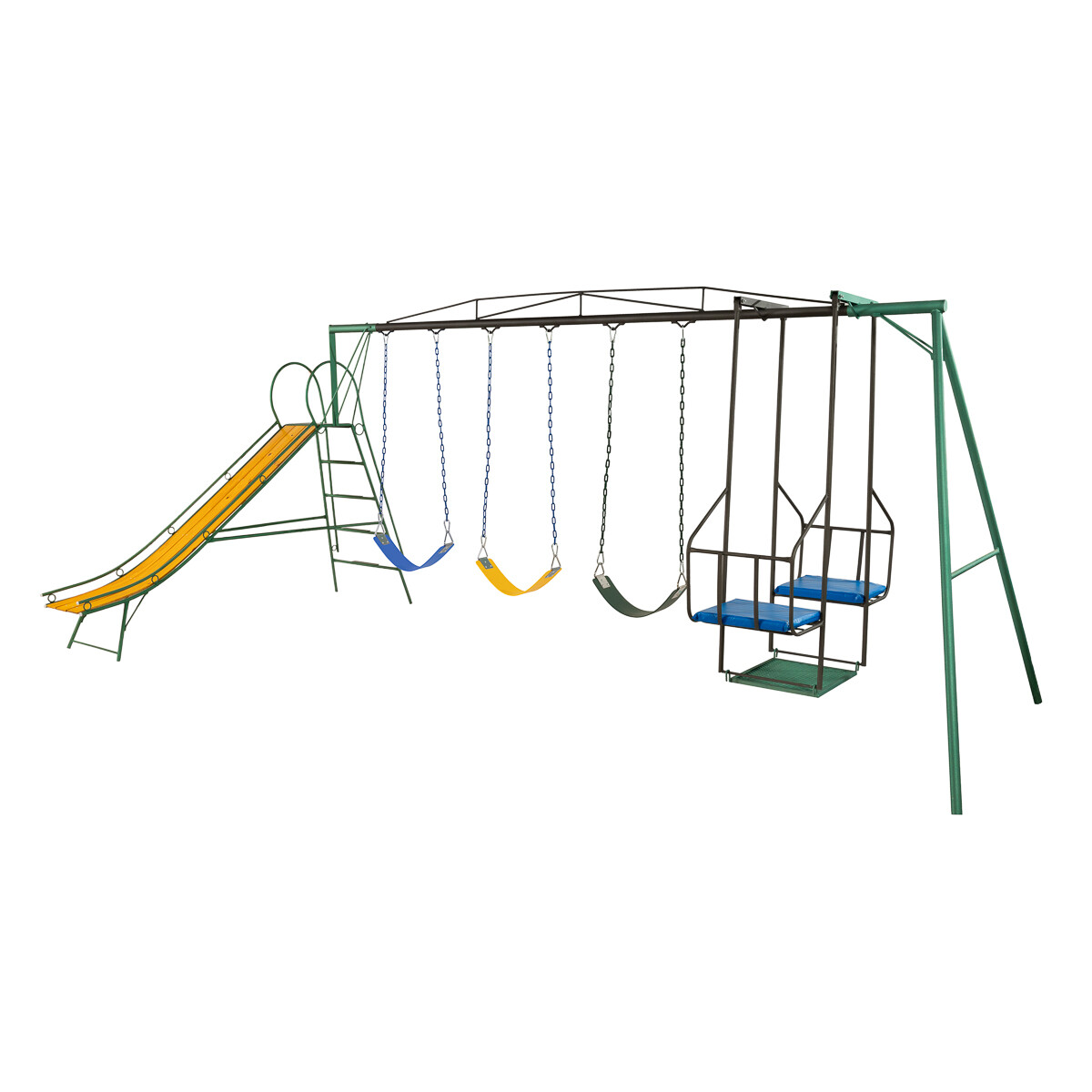 Juego Combinado Infantil con tobogán N°3. Silla doble y 3 hamacas de cincha. 