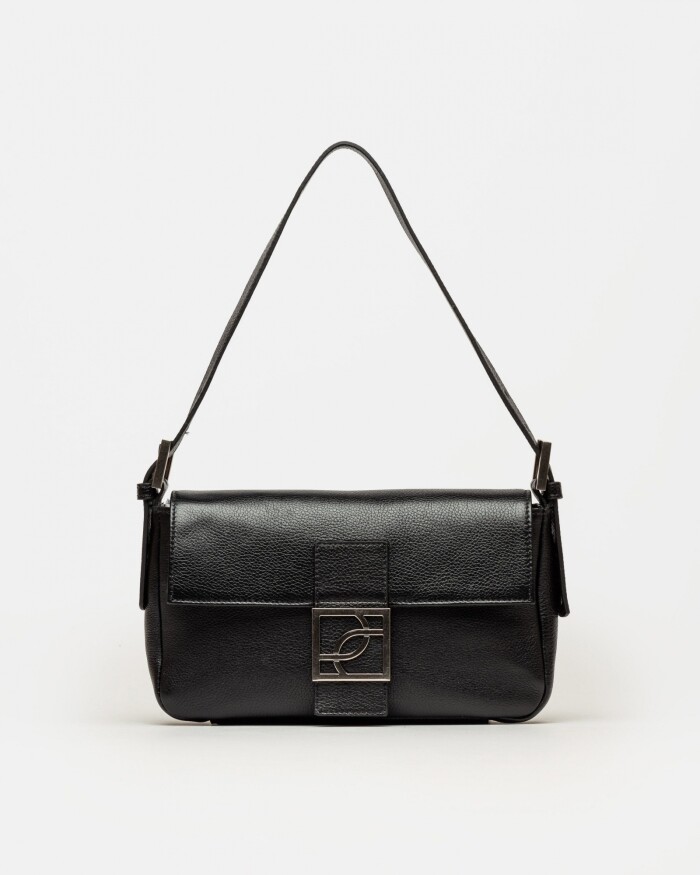 Cartera al hombro Signature en cuero graneado Negro