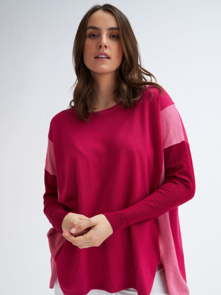 Sweater punto combinado Fucsia