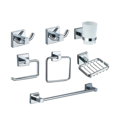 SET DE ACCESORIOS CUADRADO METAL LINEA ZINC COLOR CROMO CROMO