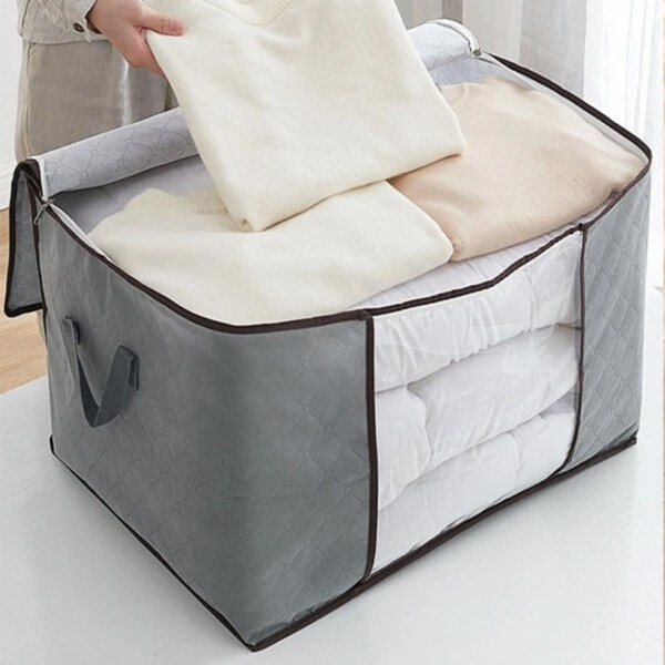 Set Caja Organizadora X2 Ropa Guarda Mantas Frazadas Variante Color Gris