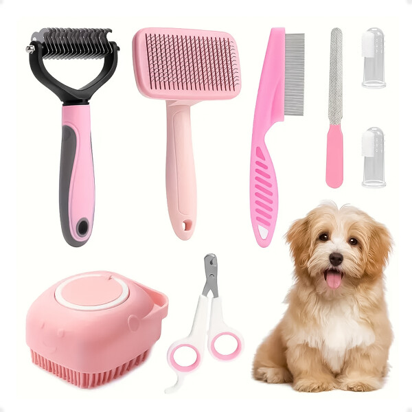 Kit de Cuidado y Aseo para Mascotas Rosado