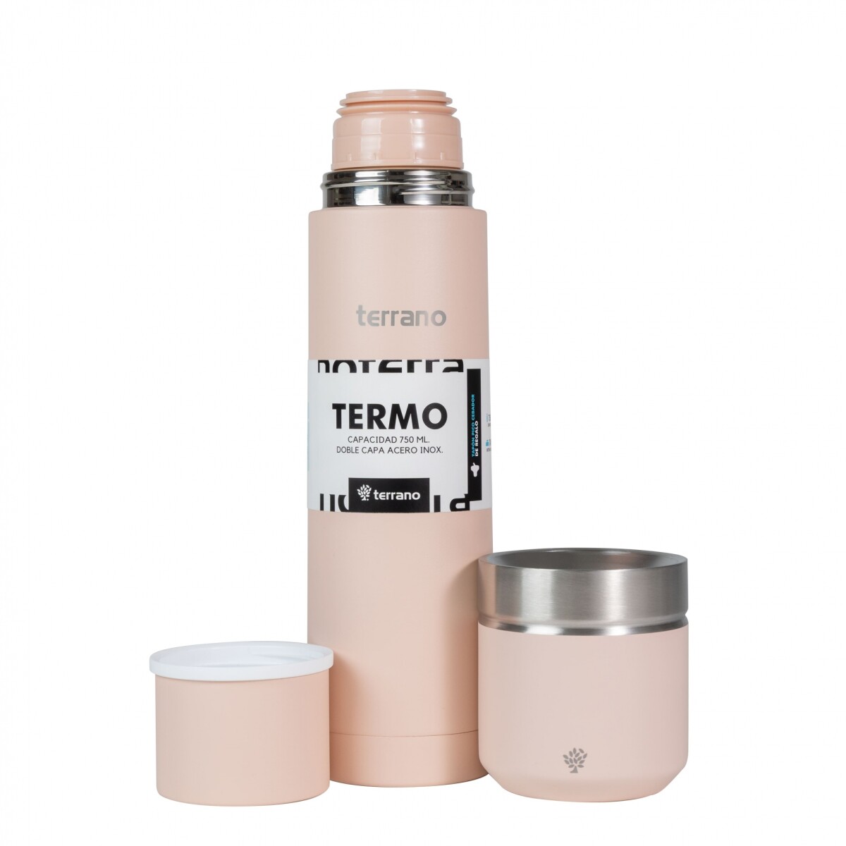 Kit Termo Acero Bala 750mL + Mate Folkie - Rosado 