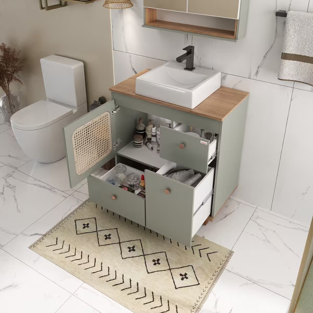 Mueble de baño de Pie Julia Verde con Catedral 78cm con Bacha de Loza Mueble De Baño De Pie Julia Verde Con Catedral 78cm Con Bacha De Loza