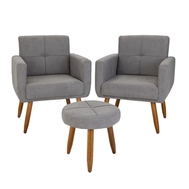 Kit 2 Poltrona Havana + Puff Gris Kit 2 Poltrona Havana + Puff Gris