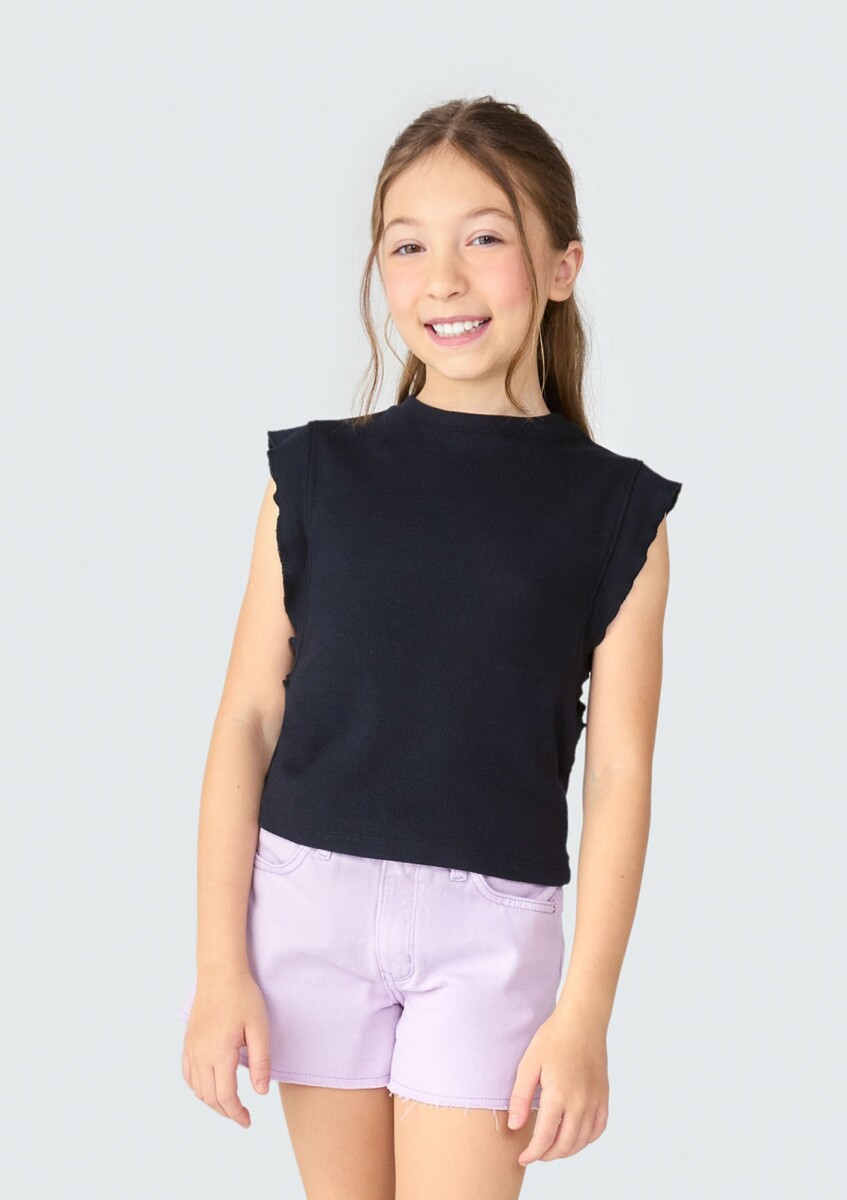 BLUSA INFANTIL EN TELA ACANALADA - NEGRO 