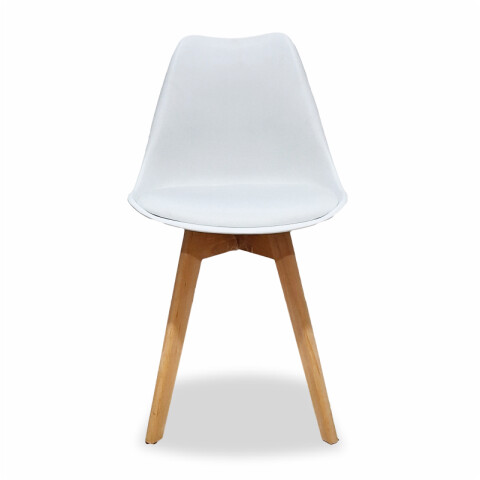 Silla Eames Diseño Tulip con Asiento Alcolchado y Patas de Madera - Blanco Silla Eames Diseño Tulip con Asiento Alcolchado y Patas de Madera - Blanco