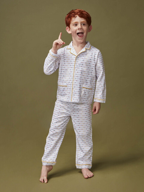 Pijama Estampado Con Vivo A Contraste Blanco Optico