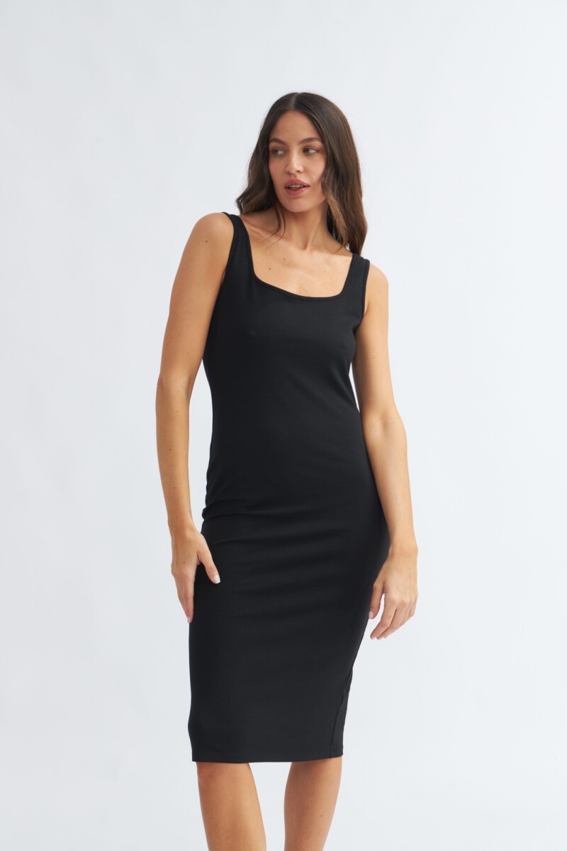 Vestido midi escote cuadrado NEGRO