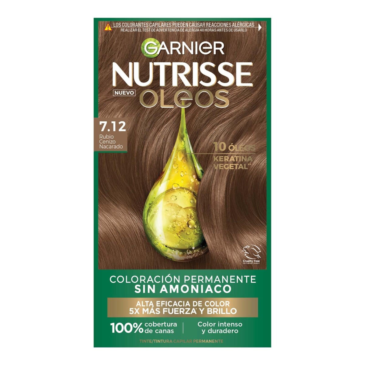 Tinta Garnier Nutrisse Oleos N°7.12 Rubio Cenizo Nacarado 