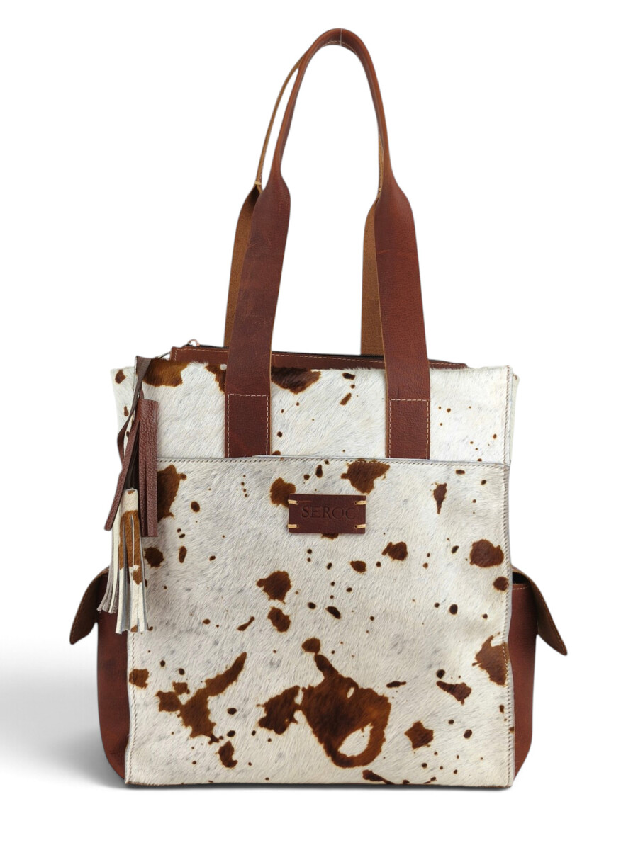 Bolso Tote de Cuero Vacuno y Pelo Natural - Marrón 