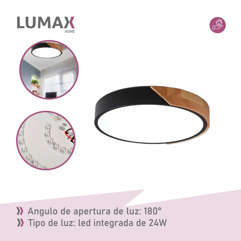 Plafon Techo Lumax Led Nórdico 40cm 24W con control remoto Negro
