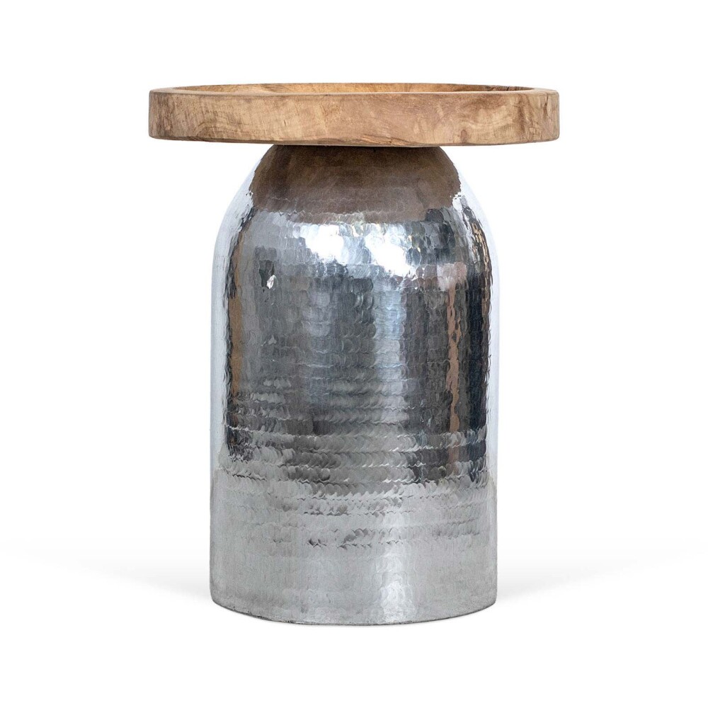 MESA LATERAL SMALL MADERA-Y-ALUMINIO GRIS SILVER PLATA