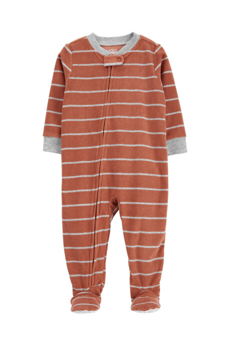 Pijama una pieza de micropolar con pie diseño a rayas Sin color