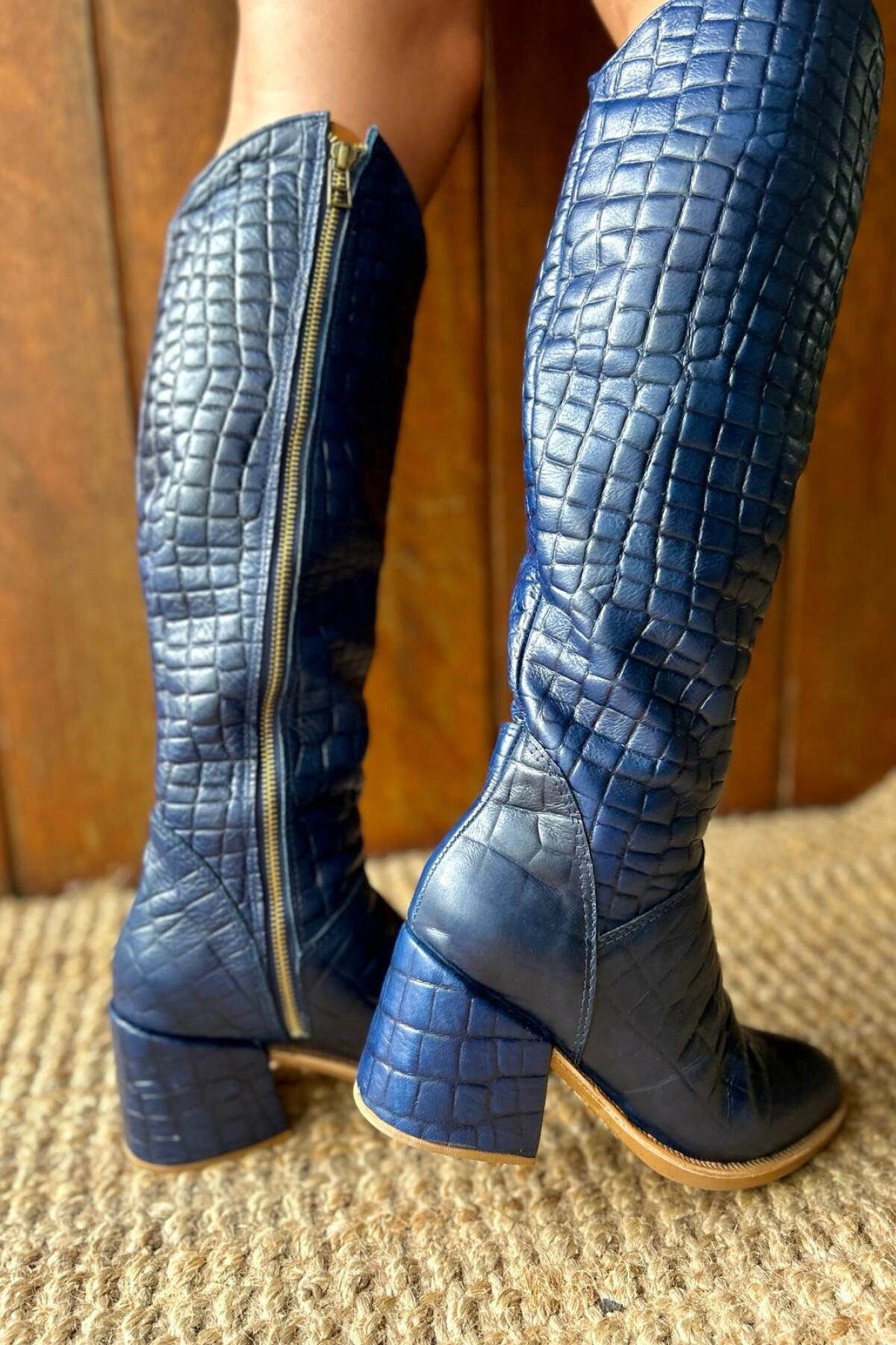 High Heel Boots Crocco Azul